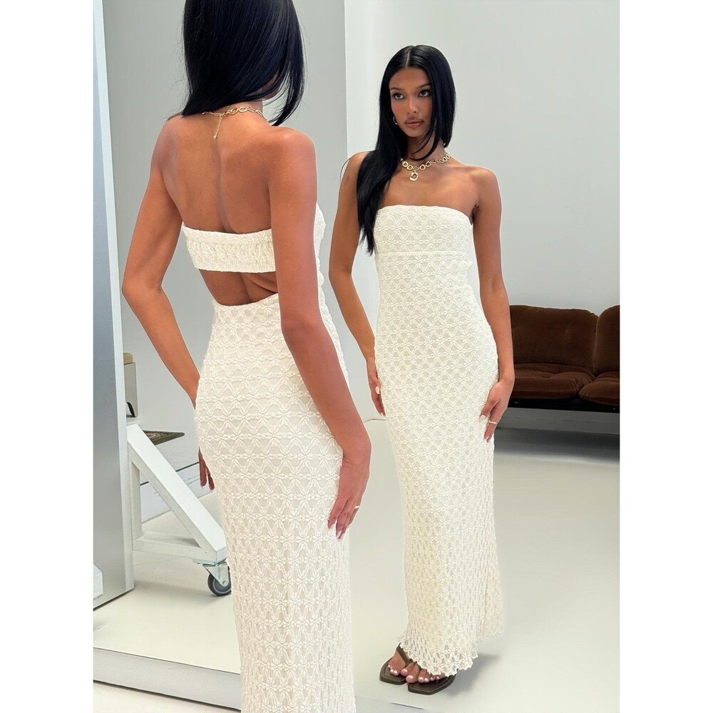 Princess Polly Aryela Strapless Textured Maxi Dress Beige Size 12